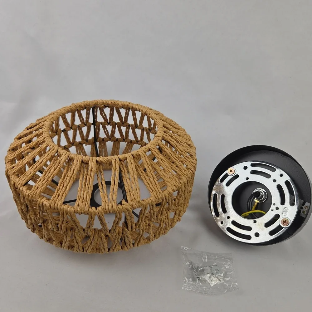 Boho Light Fixtures Ceiling Mount Mini Boho Rattan Chandelier, Woven Flush Mount